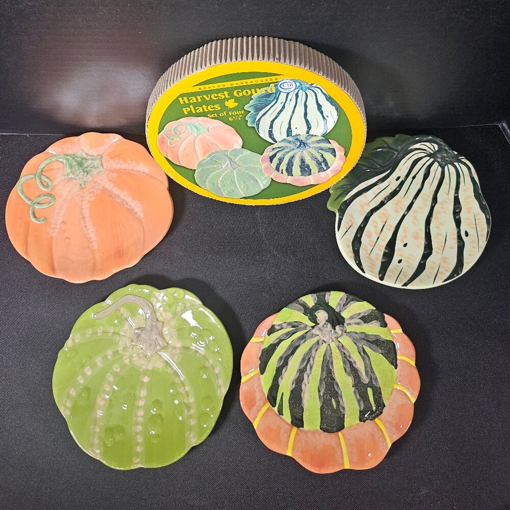 Boston Warehouse 2003 Harvest Gourd And Pumpkin Plates Set Of Four With Box